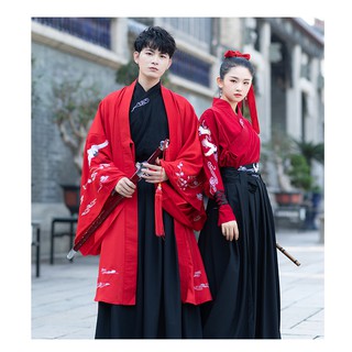 Set trang phục cổ trang kiếm hiệp nam nữ, set cổ trang đôi màu đen đỏ cá tính