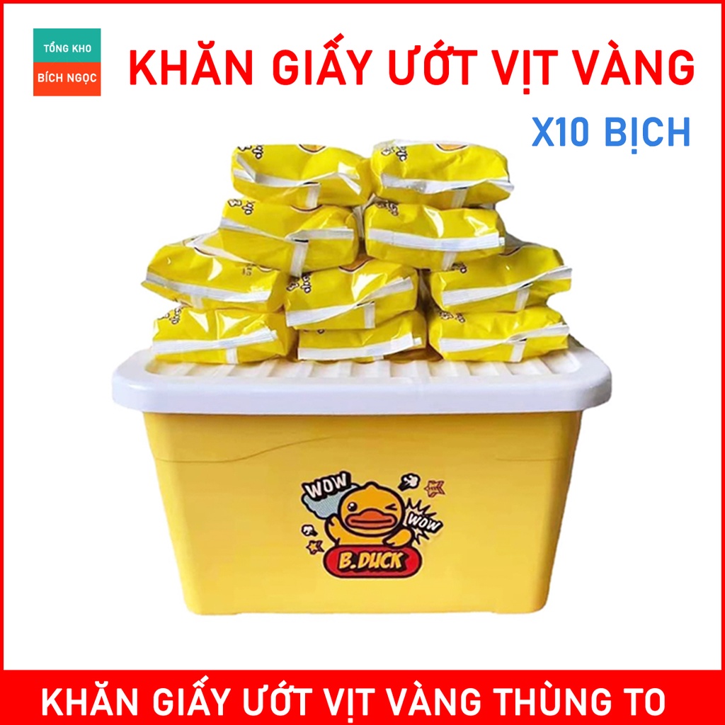 Khăn giấy ướt Vịt Vàng - thùng 10 bịch 80 tờ tiện lợi đa năng sử dụng