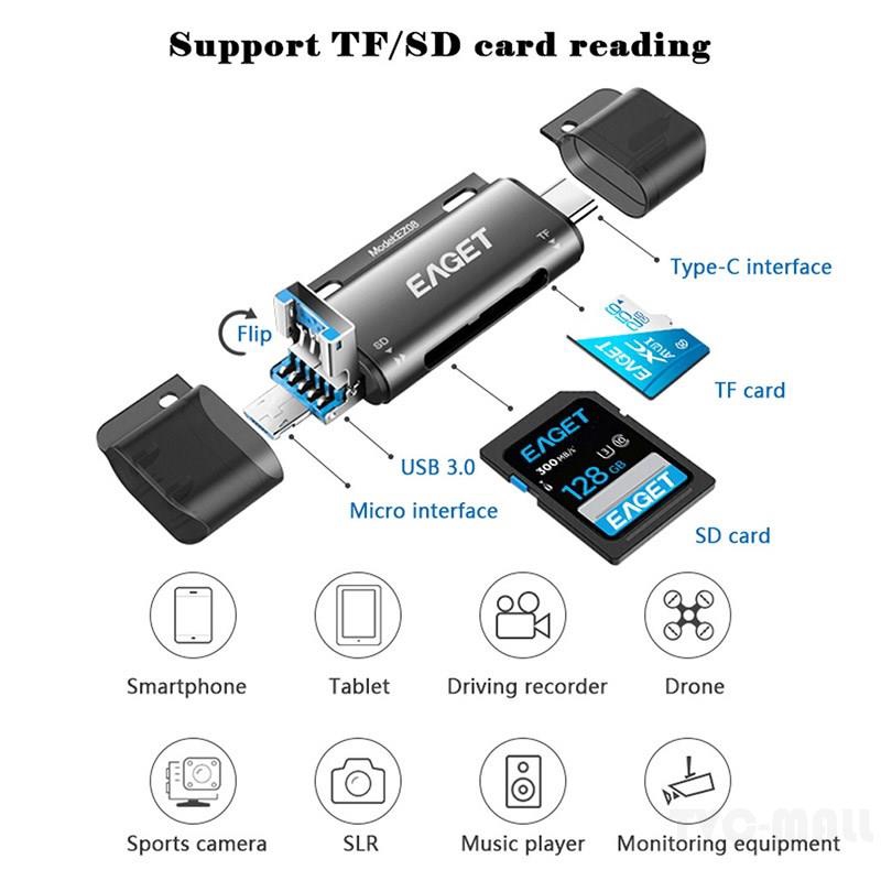 Đầu Đọc Thẻ Nhớ Eaget Ez08 Type-C Micro Usb Usb 3.0 | BigBuy360 - bigbuy360.vn