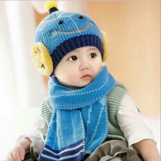 Mũ len kèm khăn hình mặt cười cho bé