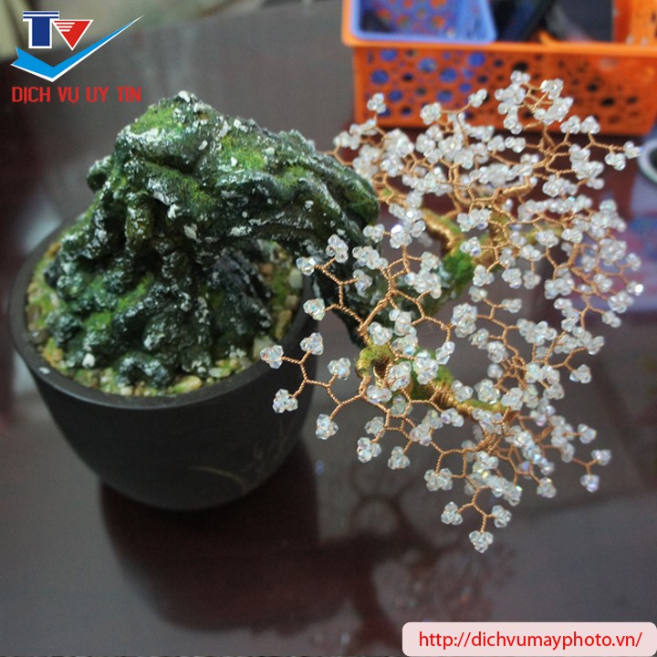 Cây cảnh bonsai hoa lá bằng đá thủy tinh đá pha lê cao cấp đẹp