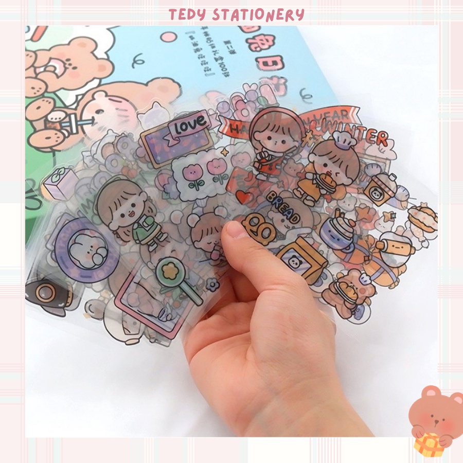 Miếng Sticker 8x8cm nhựa PET siêu dễ thương trang trí sổ (Lẻ 1 tờ)
