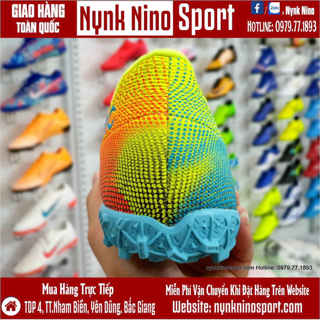 Giày Bóng Đá Mercurial 13 Academy Nõn Chuối Xanh Ngọc Vạch Cam TF