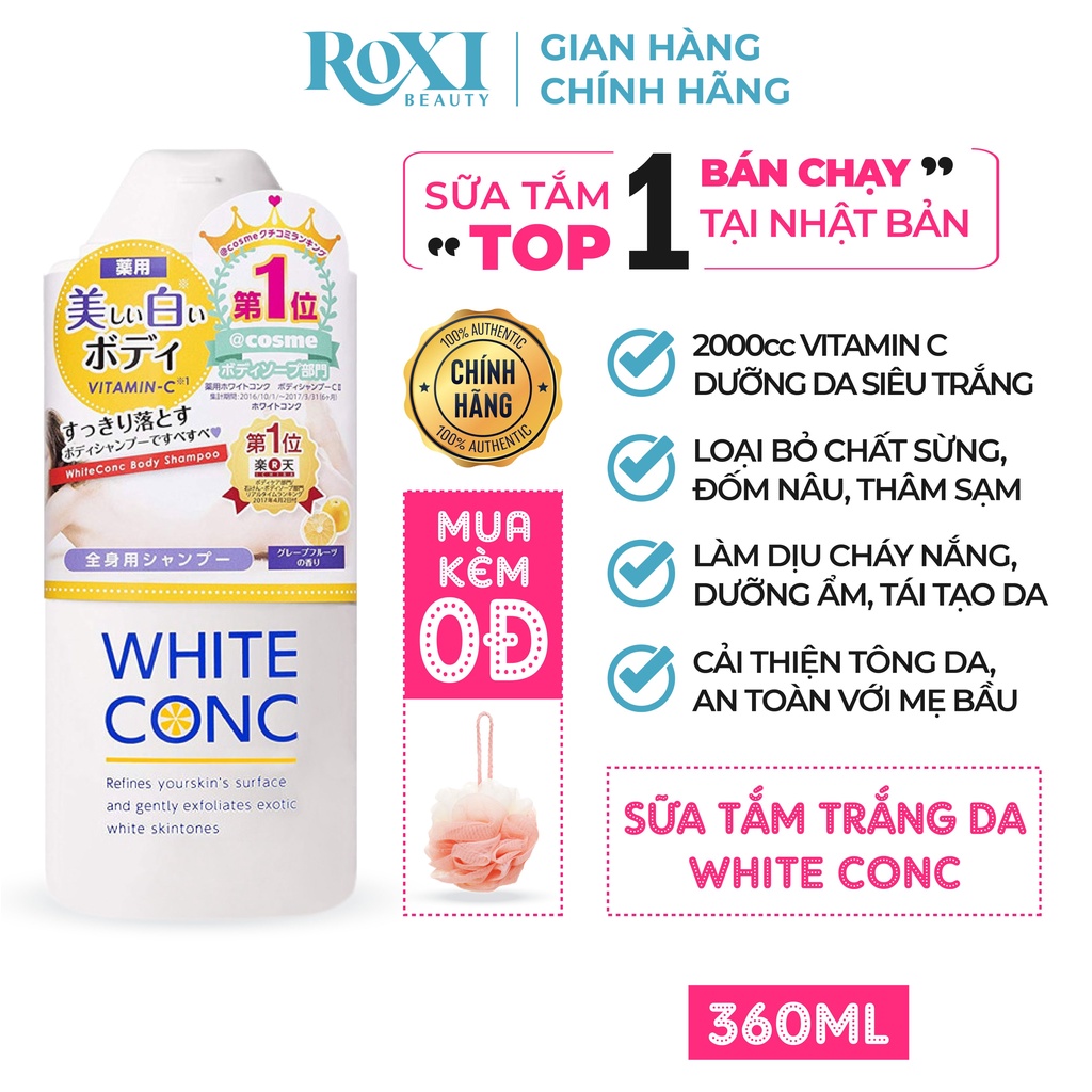 Sữa tắm White Conc Body ROXI Beauty sữa tắm trắng da dưỡng thể toàn thân body wash Nhật Bản 360ml