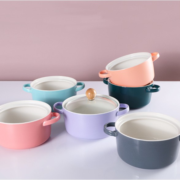 nồi gốm cao cấp chịu nhiệt cao đủ màu + nắp thủy tinh đẹp lạ (hàng order)