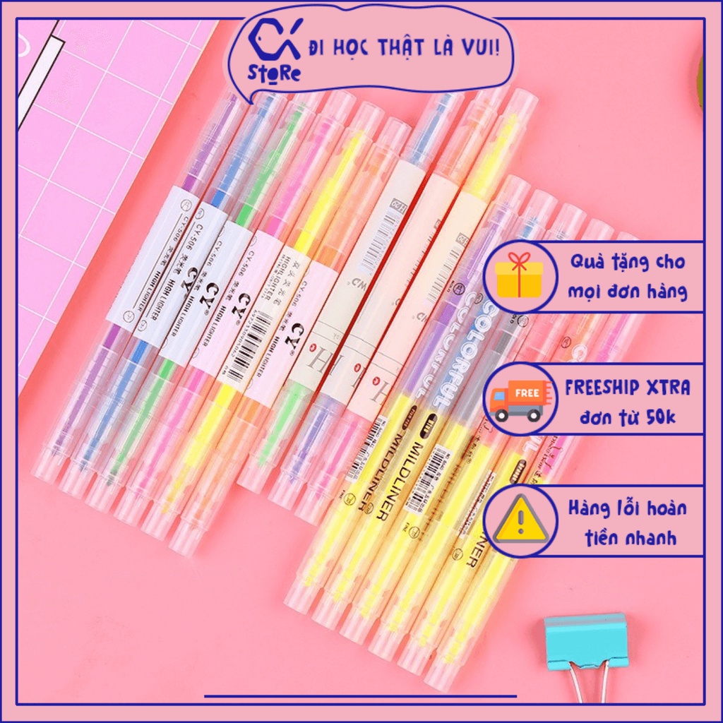 Bộ bút highlight 2 đầu màu Touch Cool pastel nhiều màu mực đều, không bay màu