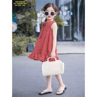 Đầm bé gái Quảng Châu đỏ chấm bi dễ thương, size đại 25-40kg