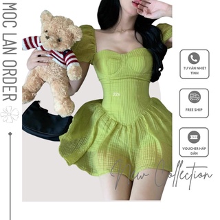 (Moclanclothing) váy hồng babydll tay bồng dễ thương cho nữ -đầm xoè xanh cốm
