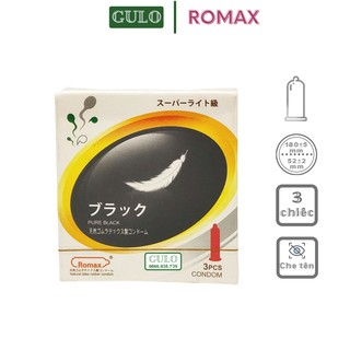 Bao Cao Su Siêu Mỏng Romax Nhật Bản, Không Màu, Không Mùi Hộp 3 chiếc
