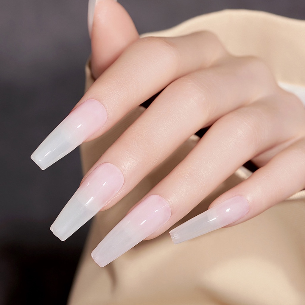 Set 120 Móng Tay Giả Nối Dài Che Nửa Khuôn Mặt Hình Giọt Nước Trong Suốt