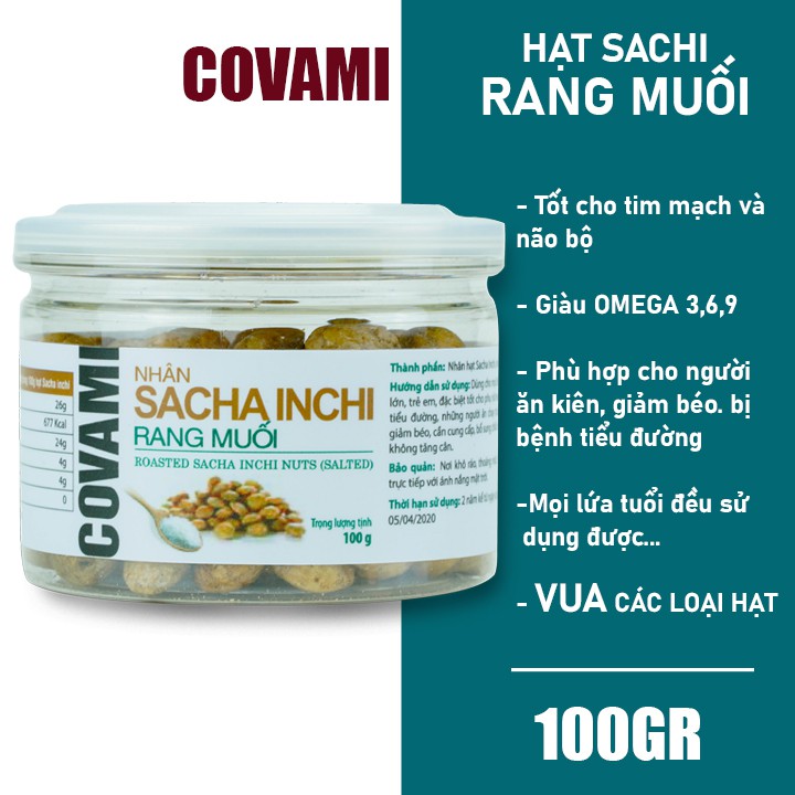 Hạt dinh dưỡng sachi inchi đã tách vỏ nhân rang muối thương hiệu COVAMI 100GR