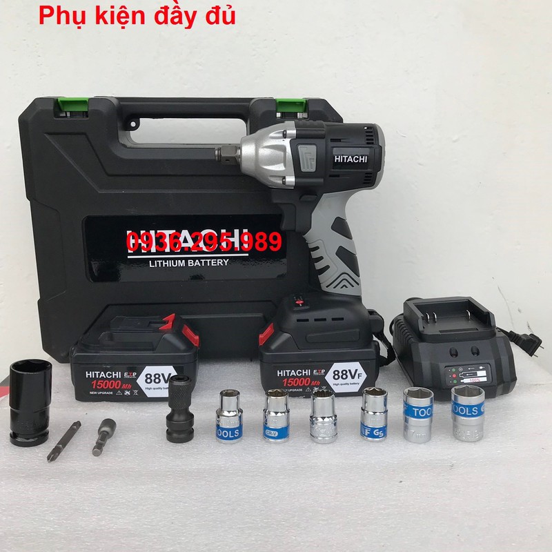 Máy siết bulong Hitachi nkhoong chổi than tặng kèm bộ phụ kiện