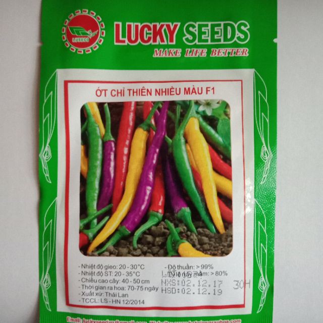 Bán Combo 5 gói hạt giống ớt chỉ thiên nhiều mầu LUCKY SEEDS tặng 10 viên nén ươm hạt hàng chuẩn