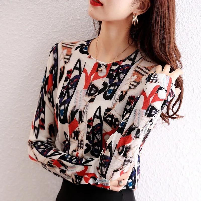 NRVP Áo Thun Nữ Cổ Tròn Dài Tay In Họa Tiết Thời Trang Xuân Hè 2021