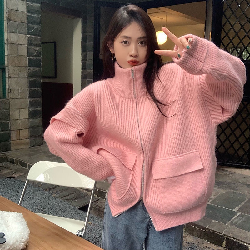 Áo Sweater Dáng Rộng Phối Khóa Kéo Thiết Kế Mới Thời Trang Theo Phong Cách Hàn