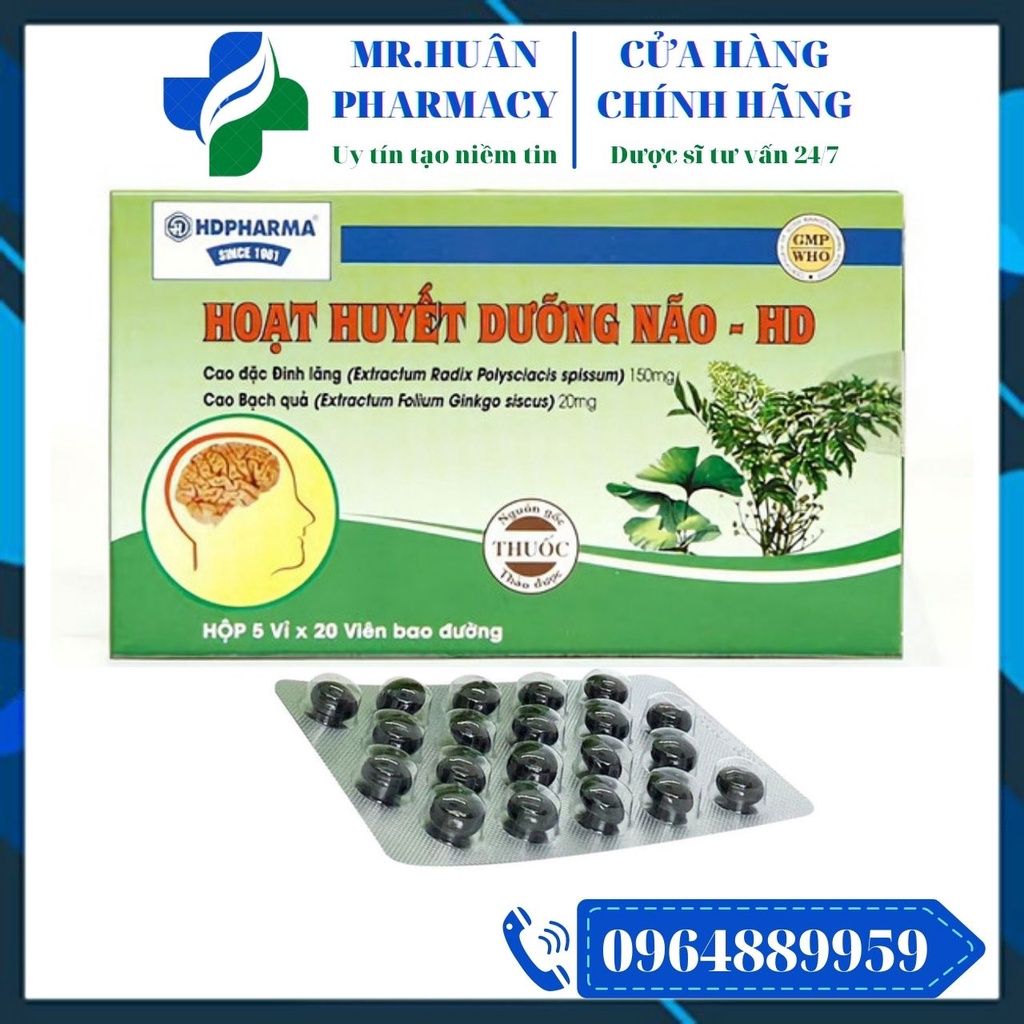 Hoạt Huyết Dưỡng Não HD (Hộp 100 viên) - Hỗ trợ trong suy giảm trí nhớ, thiểu năng tuần hoàn não, đau đầu, chóng mặt