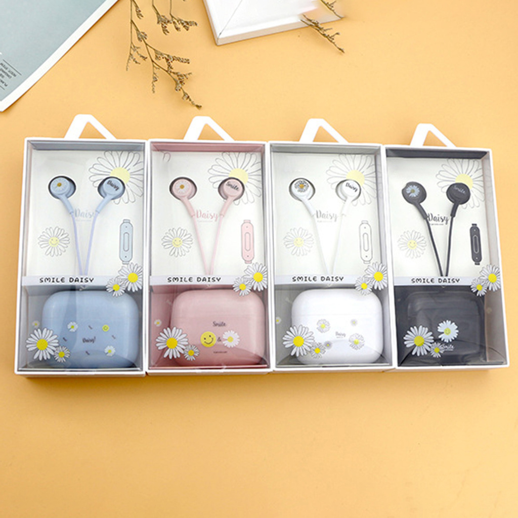 Earphone Wired Noise Reduction Flower Print In-ear Headphone for Phone