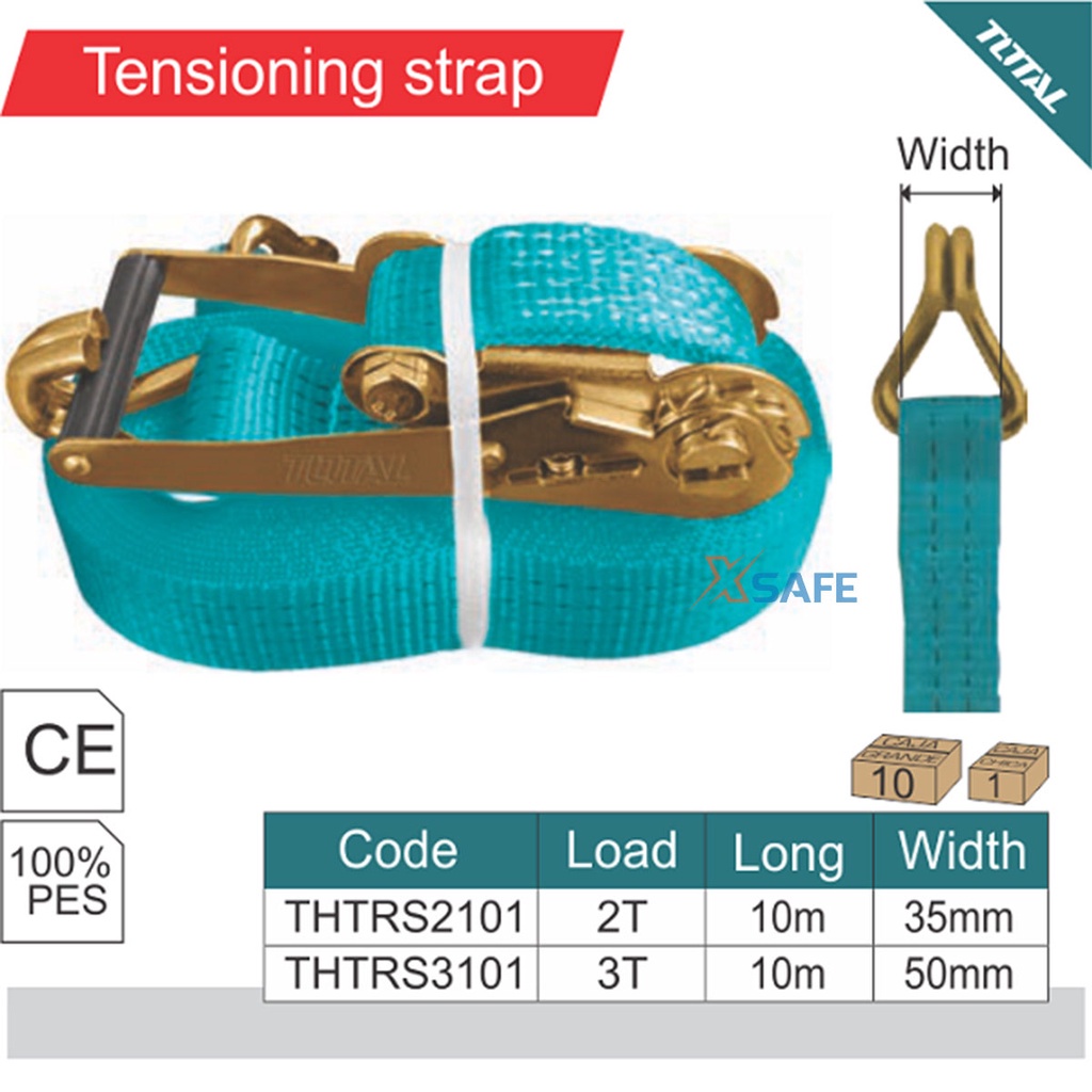 Dây cảo chằng hàng TOTAL 2-5 tấn chất liệu PES siêu bền chắc, móc đôi J tăng đơ dễ dàng đa năng - chính hãng