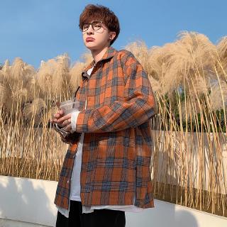 Korean-Style Men's Oversize Long-Sleeved Checkered Shirts In Autumn Retro Style 
Men Clothes