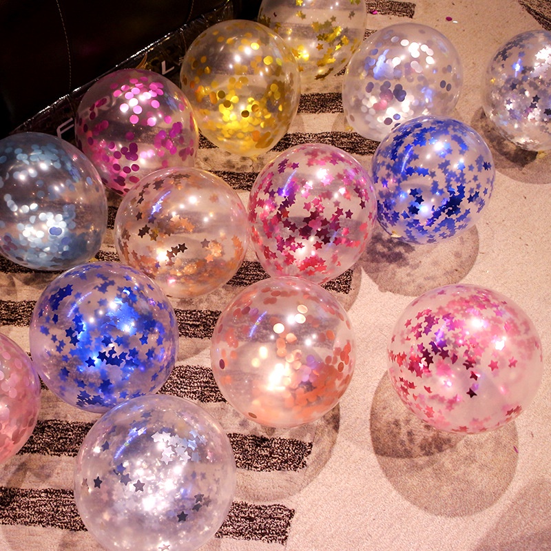 12 inch đầy màu sắc lá vàng Sequins Bóng bay cao su trong suốt Sắp xếp đám cưới Trang trí tiệc sinh nhật
