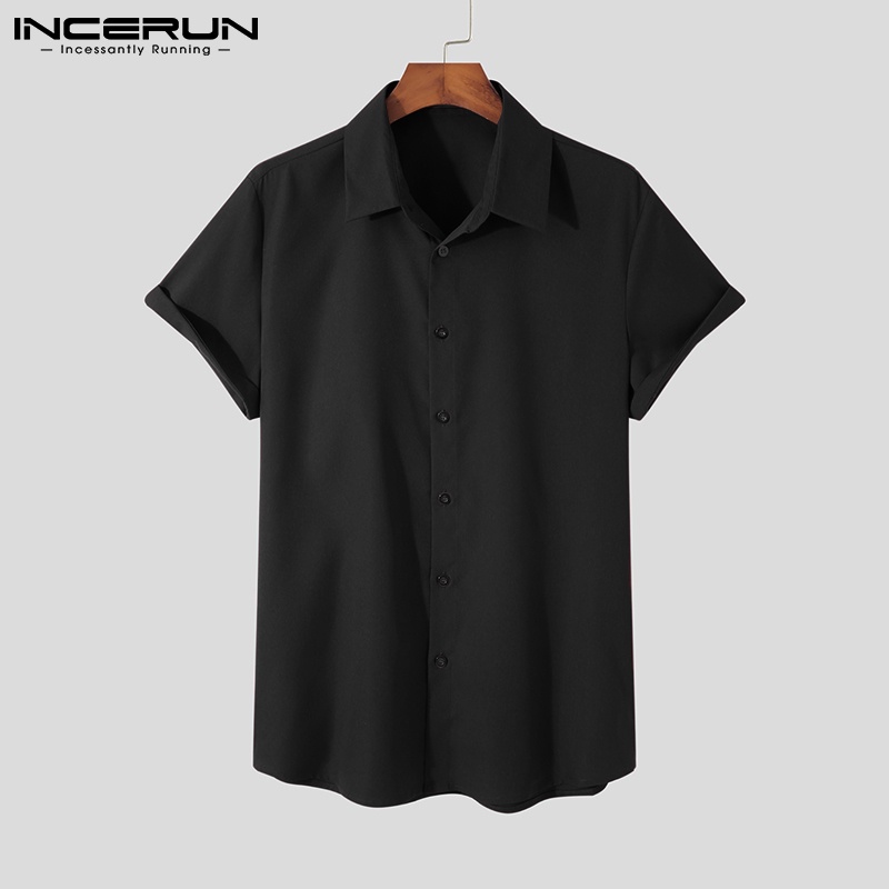 Áo sơ mi INCERUN tay ngắn màu trơn tùy chọn thiết kế đơn giản thời trang cho nam