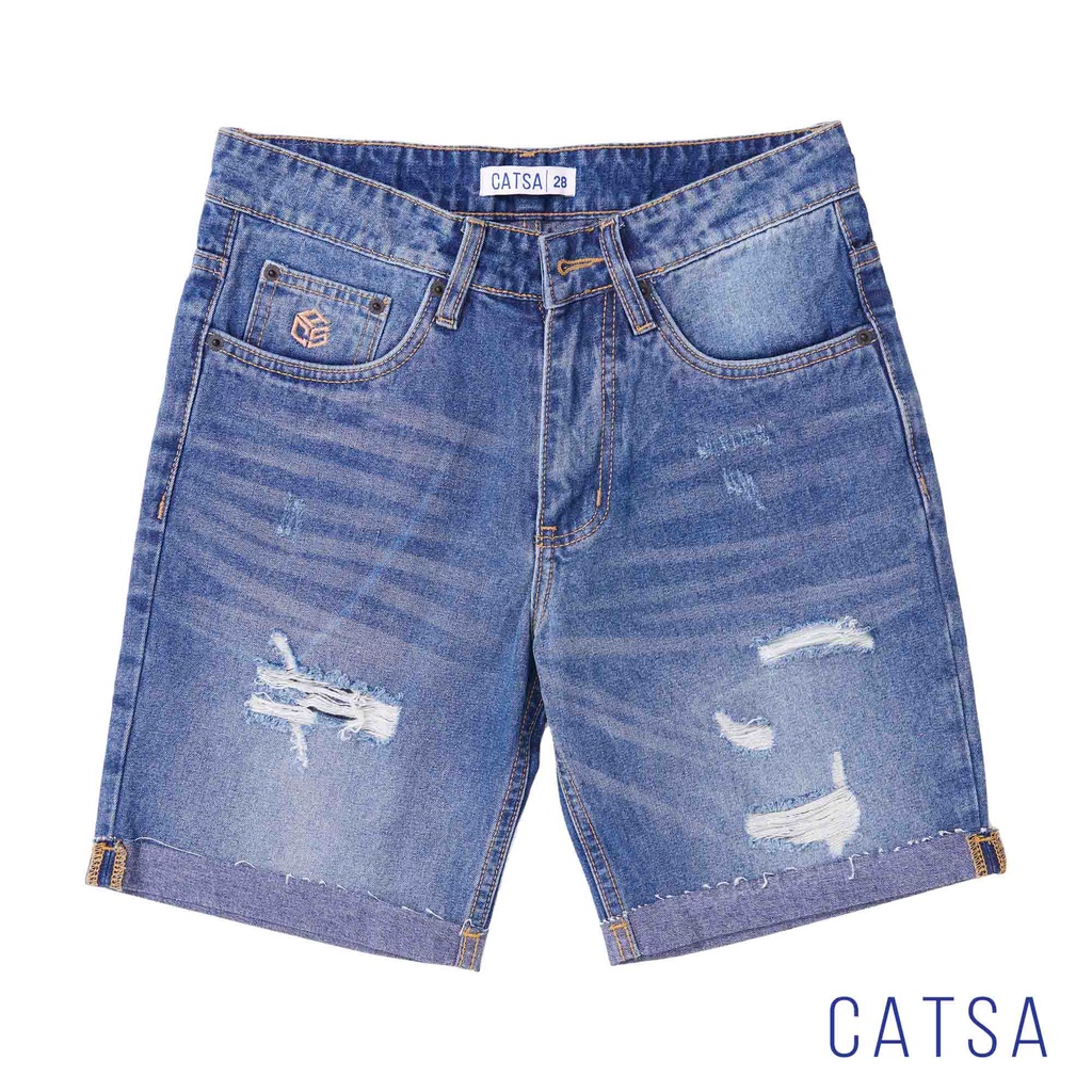 Quần lửng jeans xanh đậm CATSA chất liệu jeans cotton mặc thoải mái, co giãn nhẹ, thoải mái vận động QSM036