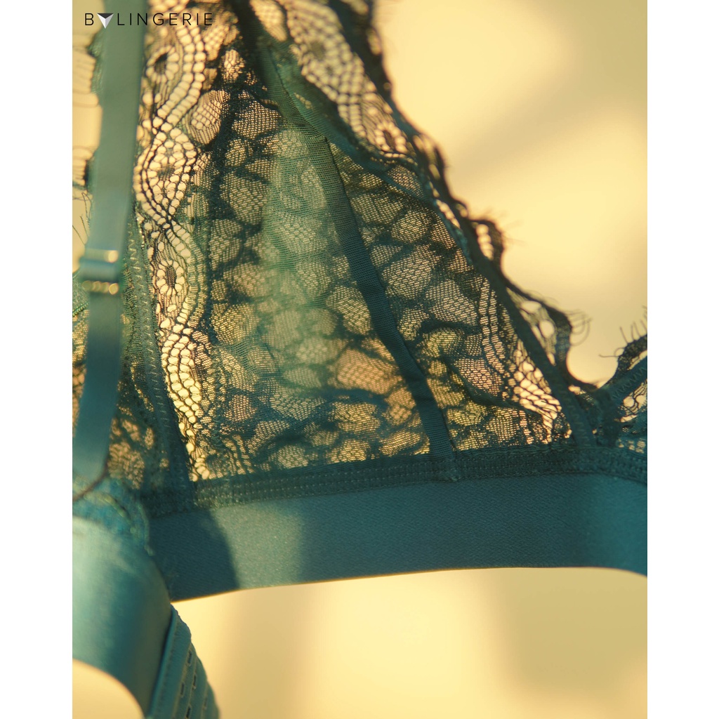 Bộ đồ lót ren nữ BY LINGERIE màu xanh bảo ngọc không gọng không mút B191 | BigBuy360 - bigbuy360.vn