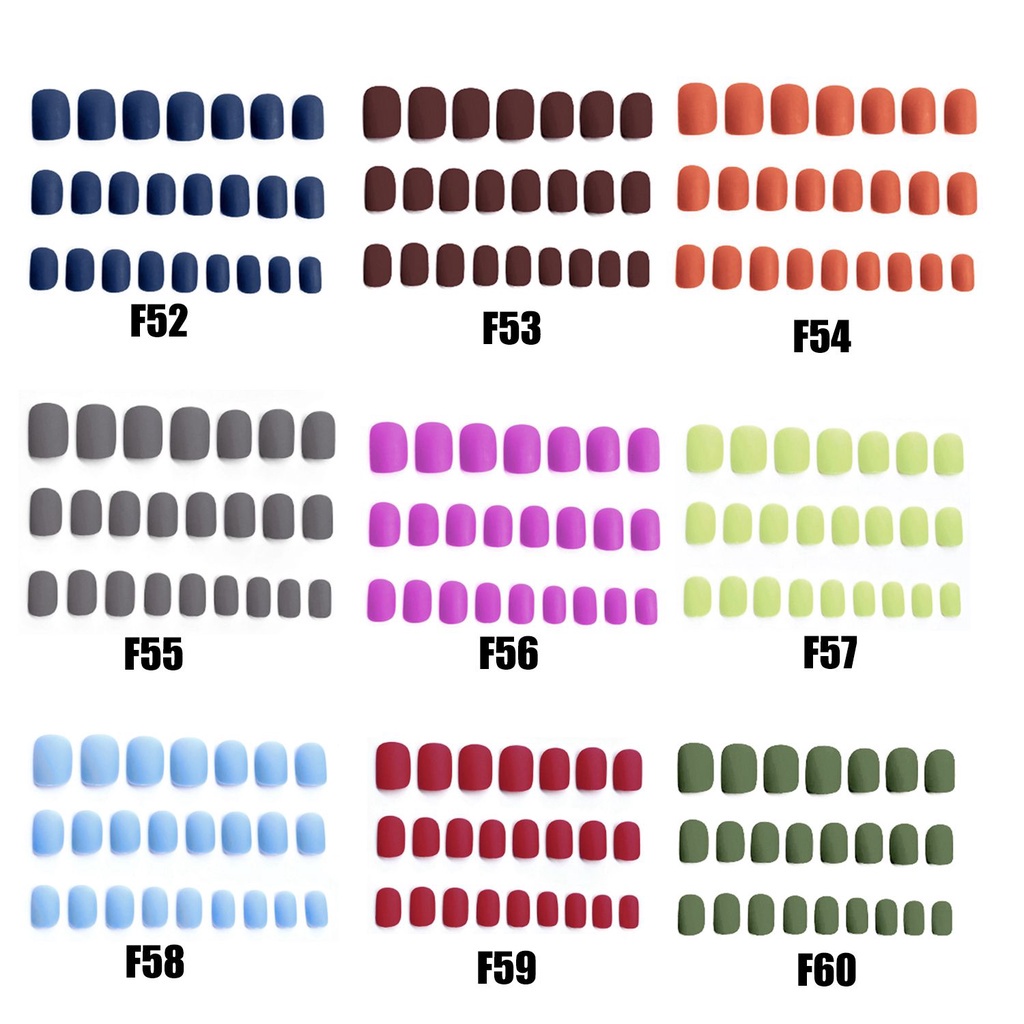 [Hàng mới về] Hộp 24 móng tay giả ngắn màu nhám thời trang cho nữ với keo tiện dụng