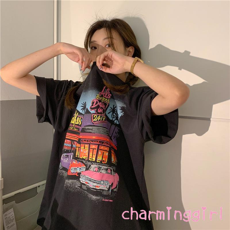 Áo thun tay lửng in họa tiết thời trang cho nữ