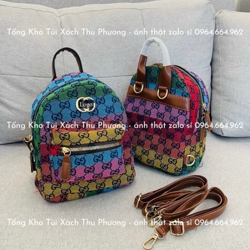 Balo mini nữ, balo phối nhiều màu hoạ tiết chữ g.g siêu xinh size 19