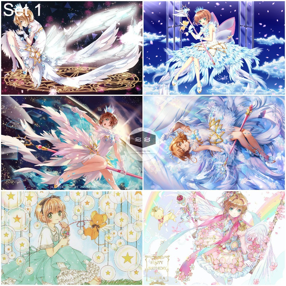 Bộ 6 Poster decal dán in hình anime Thủ Lĩnh Thẻ Bài - Cardcaptor Sakura A4, A5