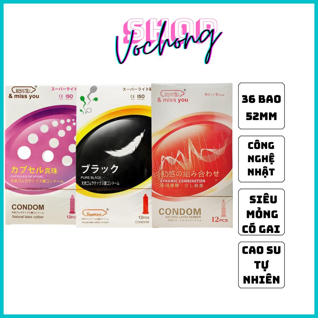 FREESHIP - COMBO 3 HỘP BCS MISSYOU GAI - GÂN - SIÊU MỎNG 36 CÁI