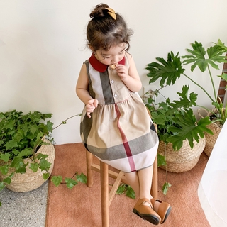 Đầm Không Tay Họa Tiết Sọc Caro Phong Cách Hàn Quốc Cho Bé Gái