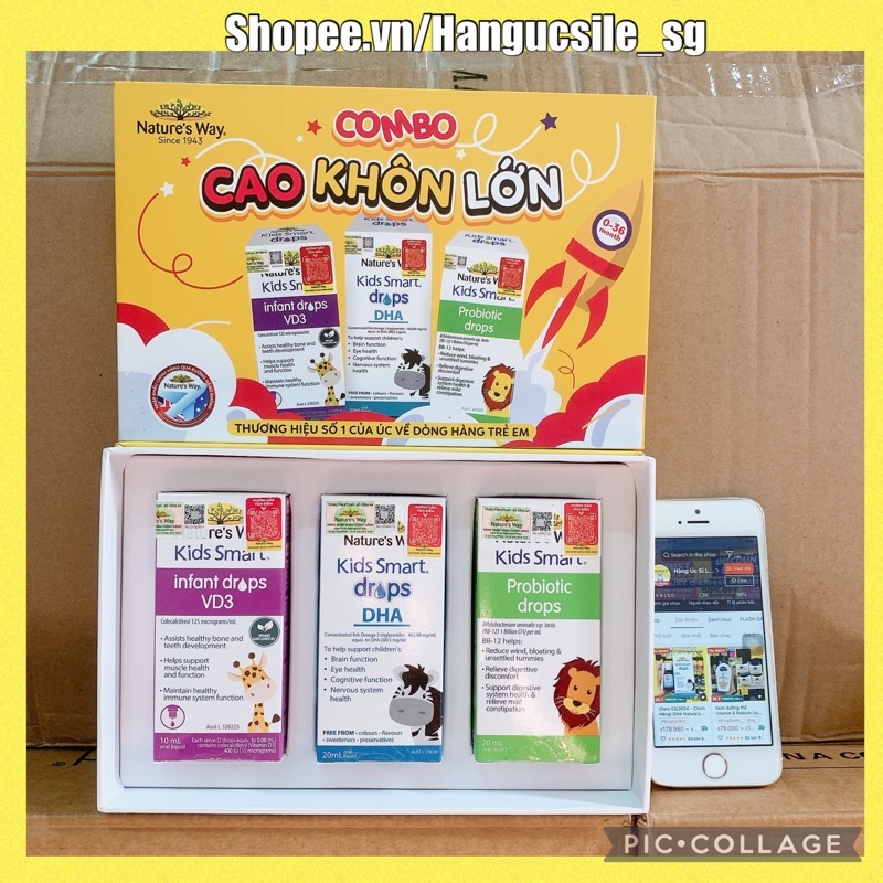 Combo 3 Siro Uống Nature's Way Kids Smart Drops, Infant Drops Bổ Sung Vitamin, Phát Triển Não Bộ Cho Bé