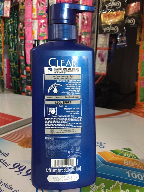 Dầu gội Clear Men bạc hà coll sport 631ml