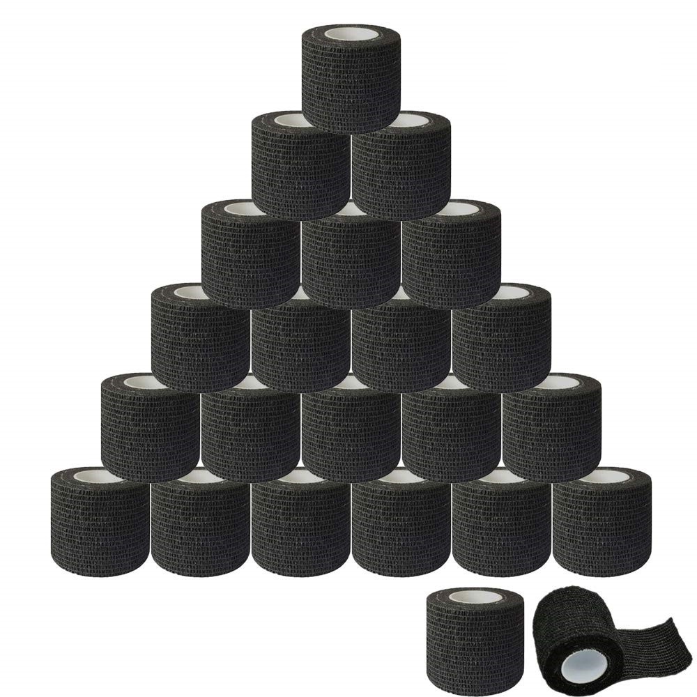 Set 3/6/12 Cuộn Băng Quấn Tay Cầm Máy Xăm 5*450cm Màu Đen Co Giãn Sử Dụng Một Lần