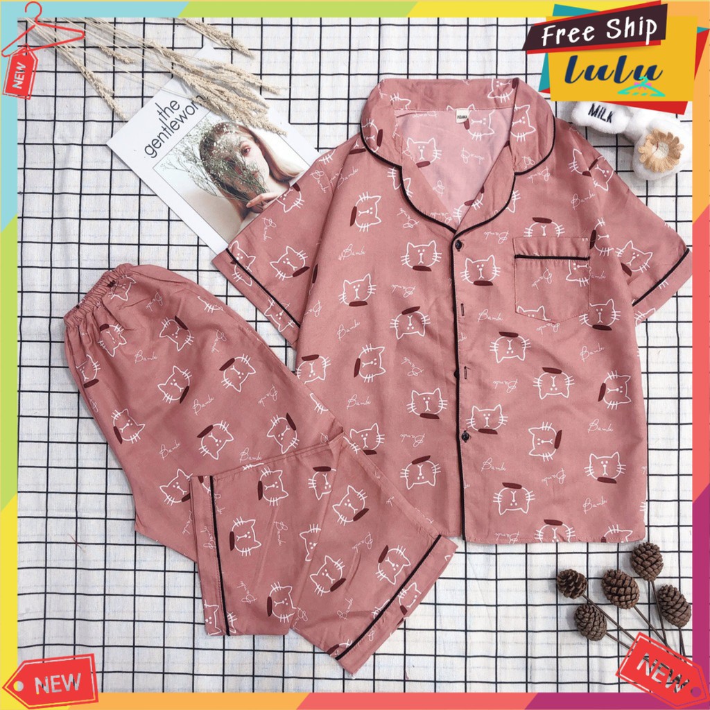 Pijama kate thái lửng size M, L Lulu Shop, đồ bộ mặc nhà nữ áo cộc quần lửng ngố có size.