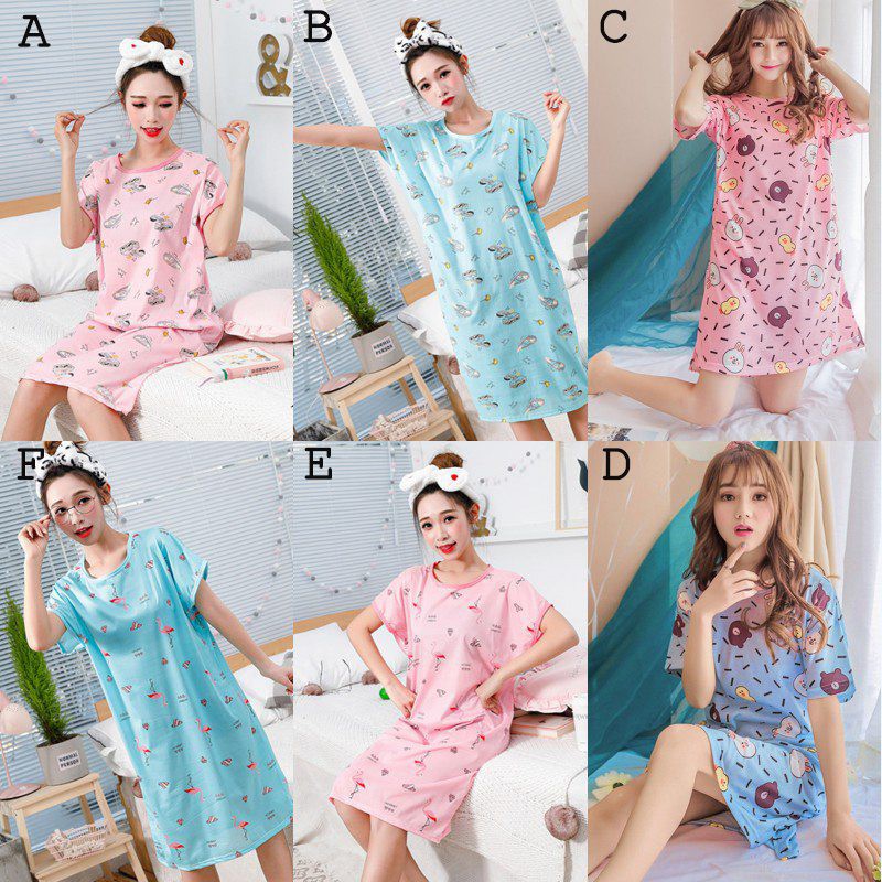 Đầm ngủ tay ngắn cổ tròn hoạ tiết hoạt hình đáng yêu | BigBuy360 - bigbuy360.vn