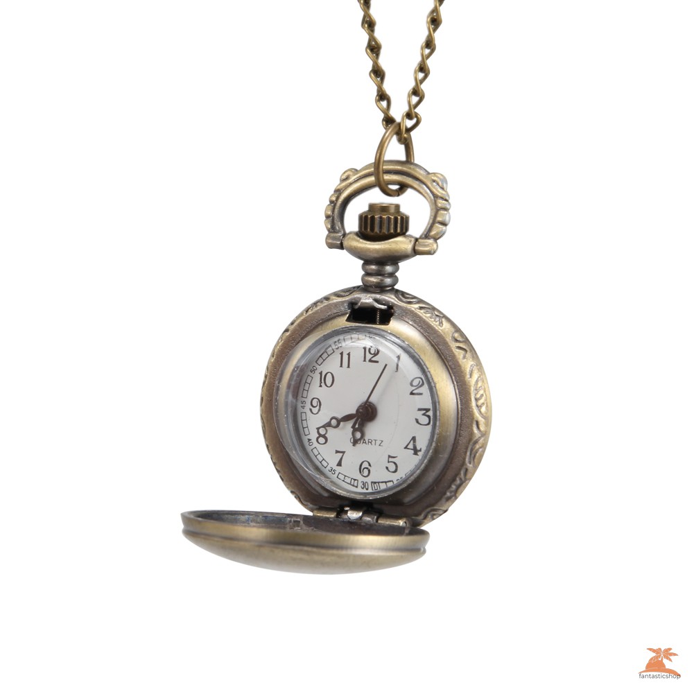 #Đồng hồ bỏ túi# 1pc Men Women Pocket Watch Words Carved Case with Chain