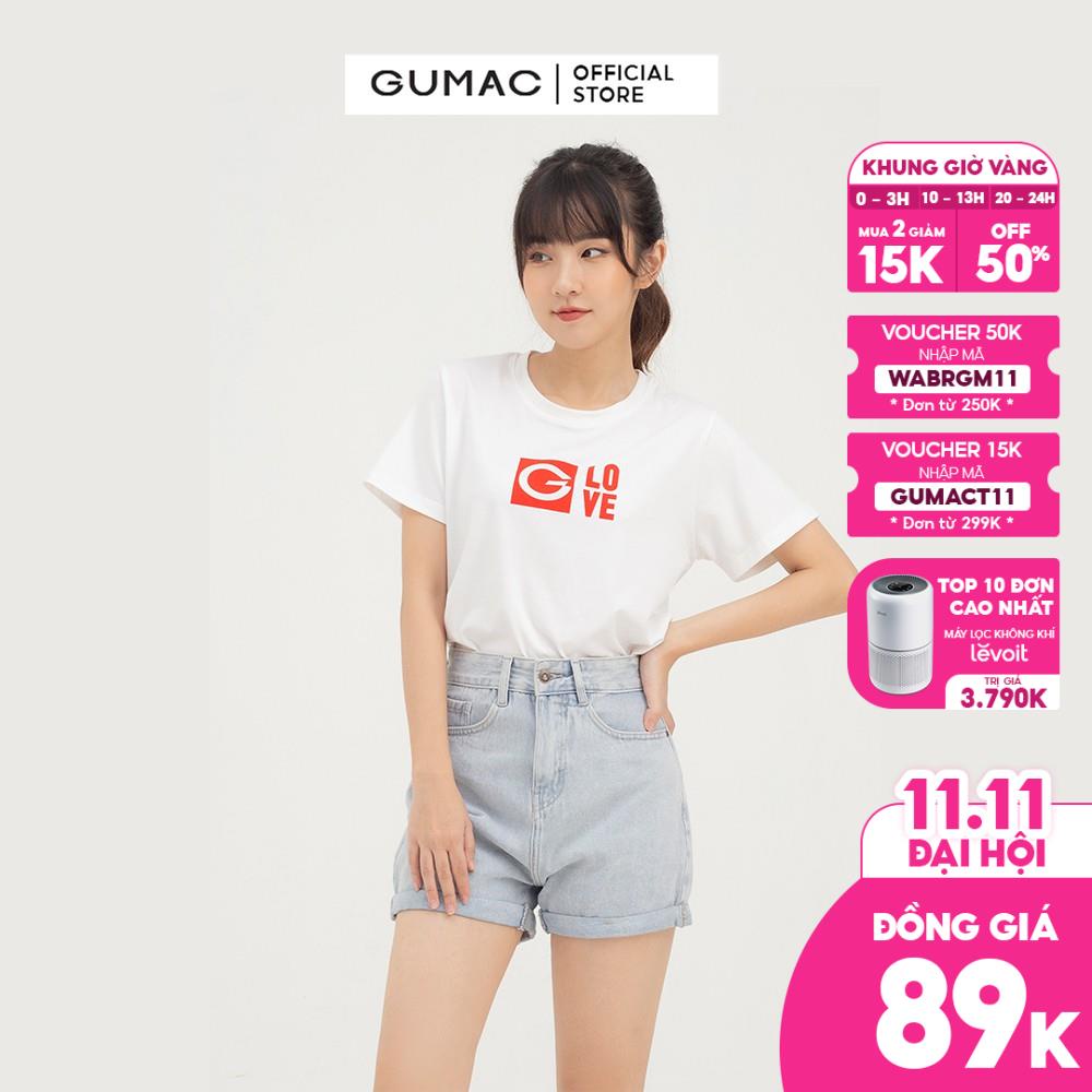 [Mã WABRGM11 giảm 10% đơn 250K] Áo thun nữ in chữ G Love GUMAC couple dễ thương ATB825