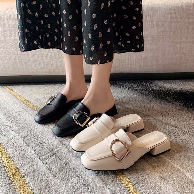 Mules Shoes/ Giày Búp Bê Đế Xuồng, Giày búp bê mũi vuông khoá chữ D , Gót vuông 2.5p (4 Ảnh Thật Cuối) | BigBuy360 - bigbuy360.vn