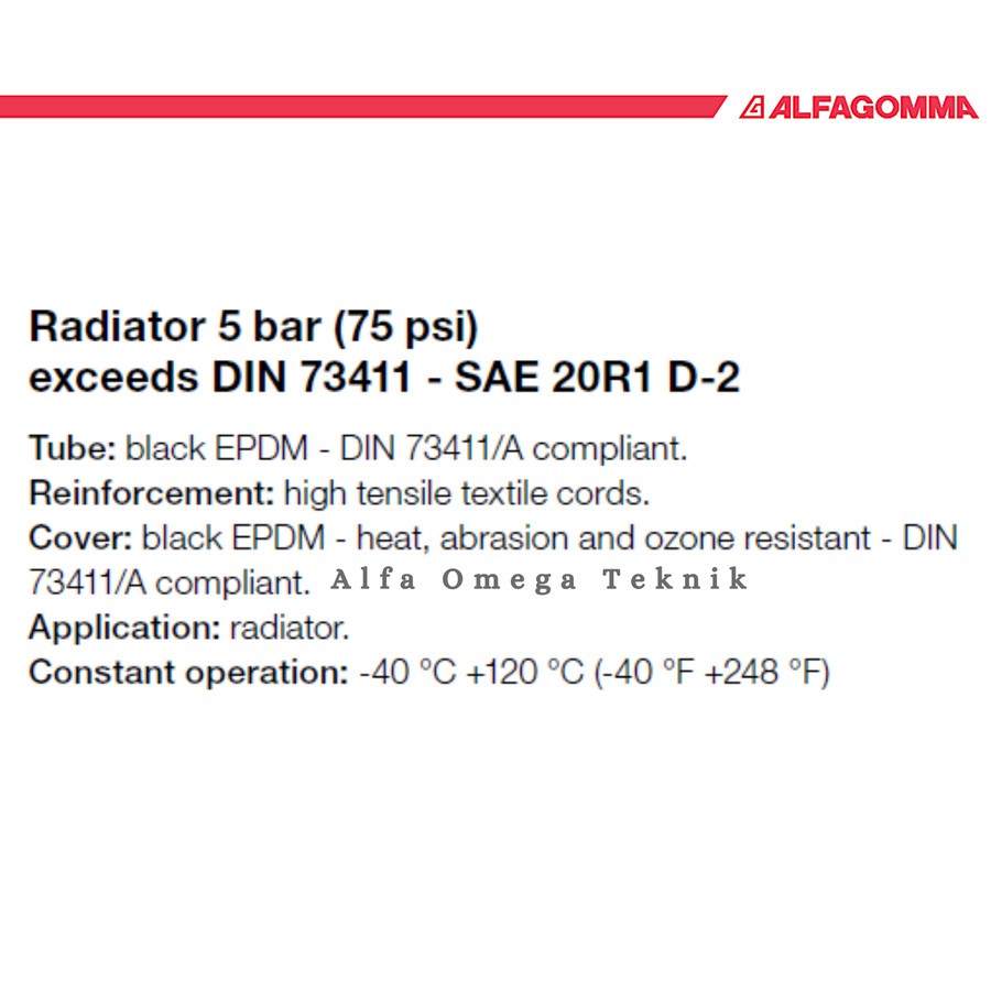 Ống nối công nghiệp ALFAGOMMA 352 352AA EPDM RADIATOR 9/16 INCH - 1m
