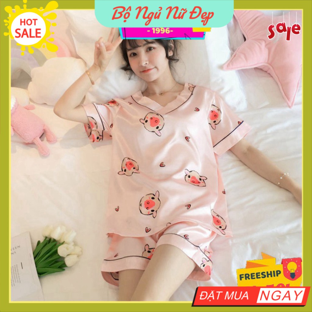 Bộ ngủ nữ ❤️Freeship đơn 50k❤️ Đồ Bộ pijama cộc tay lụa satin đẹp mặc ngủ mềm mịn - Quảng Châu