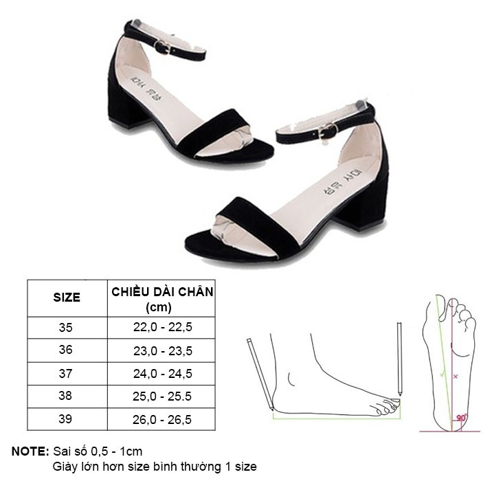 Dép Sandal cao gót 5 phân da lộn quai ngang đế vuông_GCG02 , guốc nữ