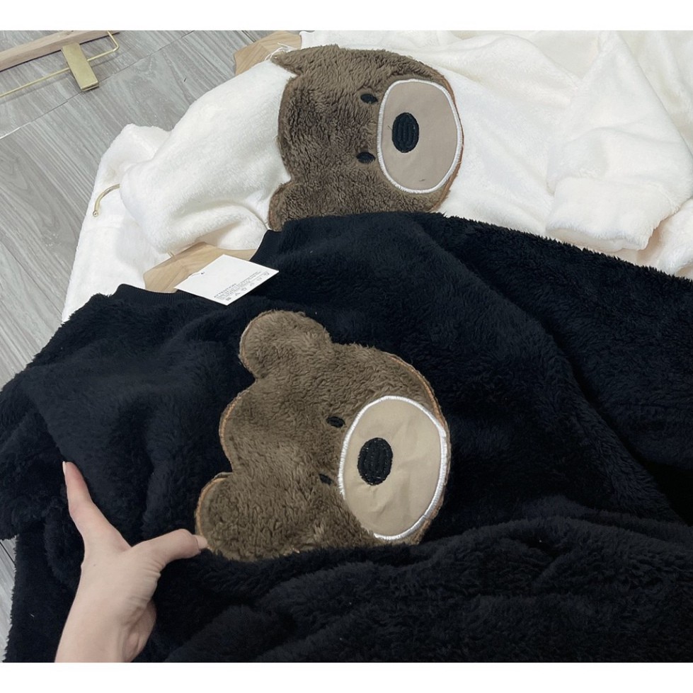 Bộ mặc nhà nữ, bộ ngủ gấu lông 2 mặt mềm mại chất thoáng mát, hút mồ hôi