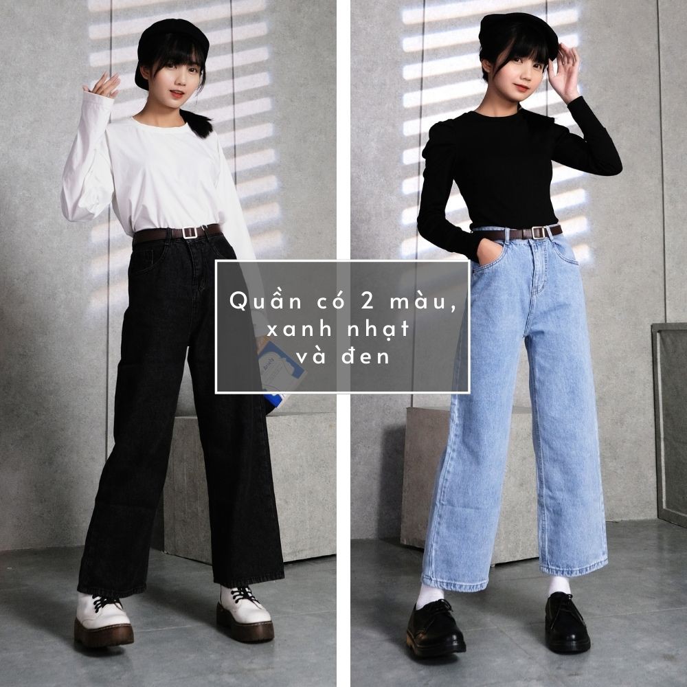 Quần Jean Nữ Ống Rộng Dáng Suông Dài Cạp Lưng Cao Màu Đen GUF | BigBuy360 - bigbuy360.vn