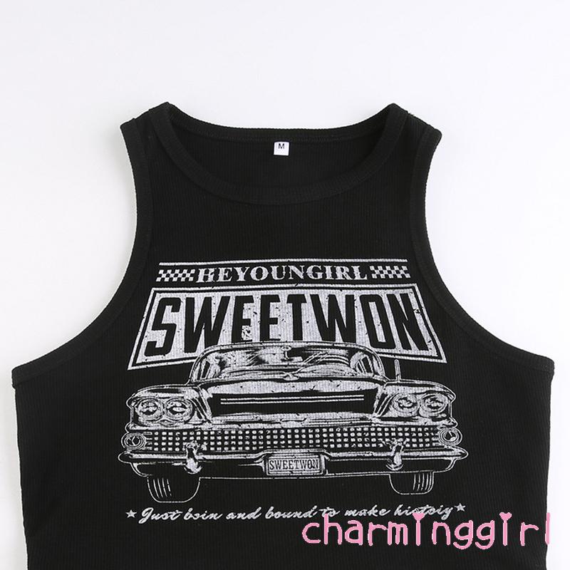 Áo Lửng Sát Nách Cổ Tròn In Chữ Thời Trang Dành Cho Nữ