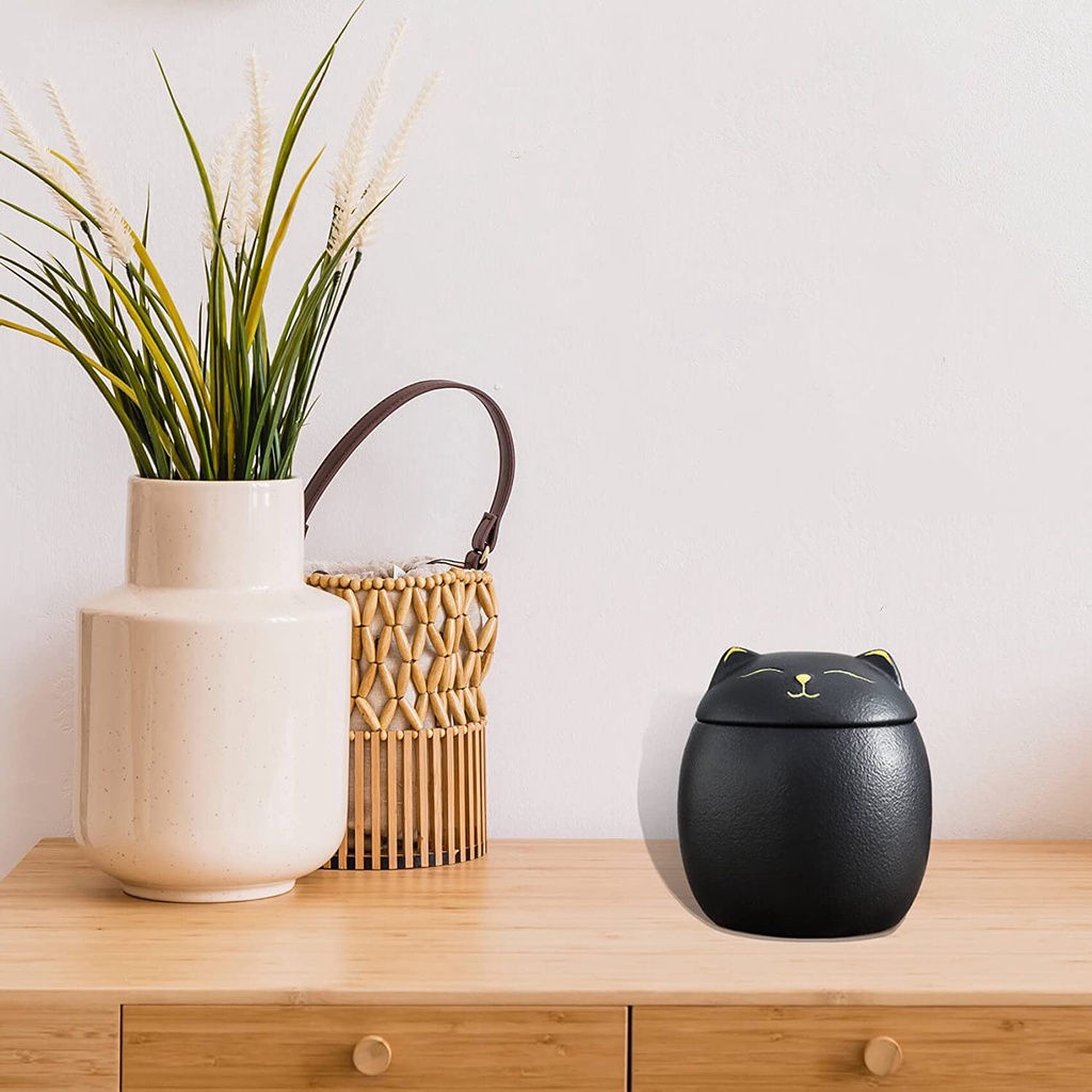 Bình Đựng Tro Cốt Thú Cưng Hình Mèo Màu Đen Thủ Công Dùng Làm Phụ Kiện Trang Trí