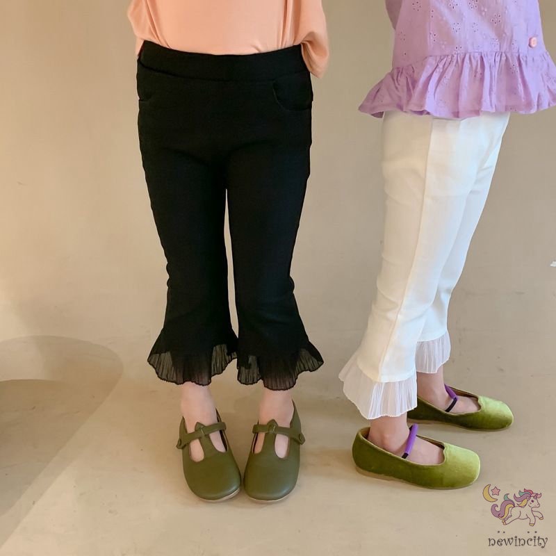 Quần dài phối ren nhún bèo phong cách Hàn Quốc xinh xắn dành cho bé gái