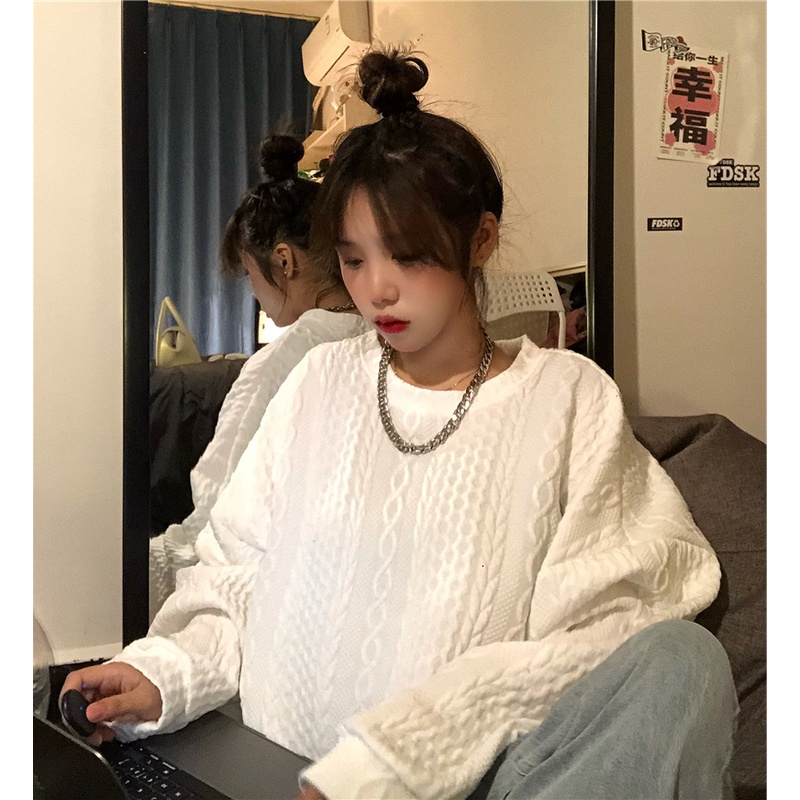 Áo Sweater Tay Dài Cổ Tròn Dáng Rộng Màu Trơn Phong Cách Hàn Quốc | BigBuy360 - bigbuy360.vn